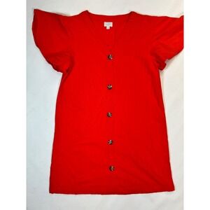 Mud Pie Womens Button Front Dress Red Short Sleeve Casual‎ Size Small